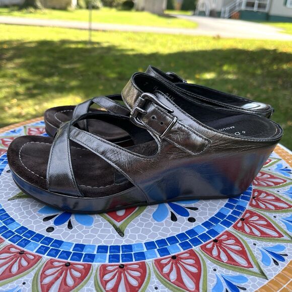 Donald J Pliner Gin Wedge Sandals Womens 7M Metallic Silver Leather Italy Heel - Picture 4 of 10